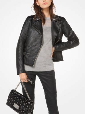 studded faux-leather jacket michael kors|Michael Kors leather jacket women's.